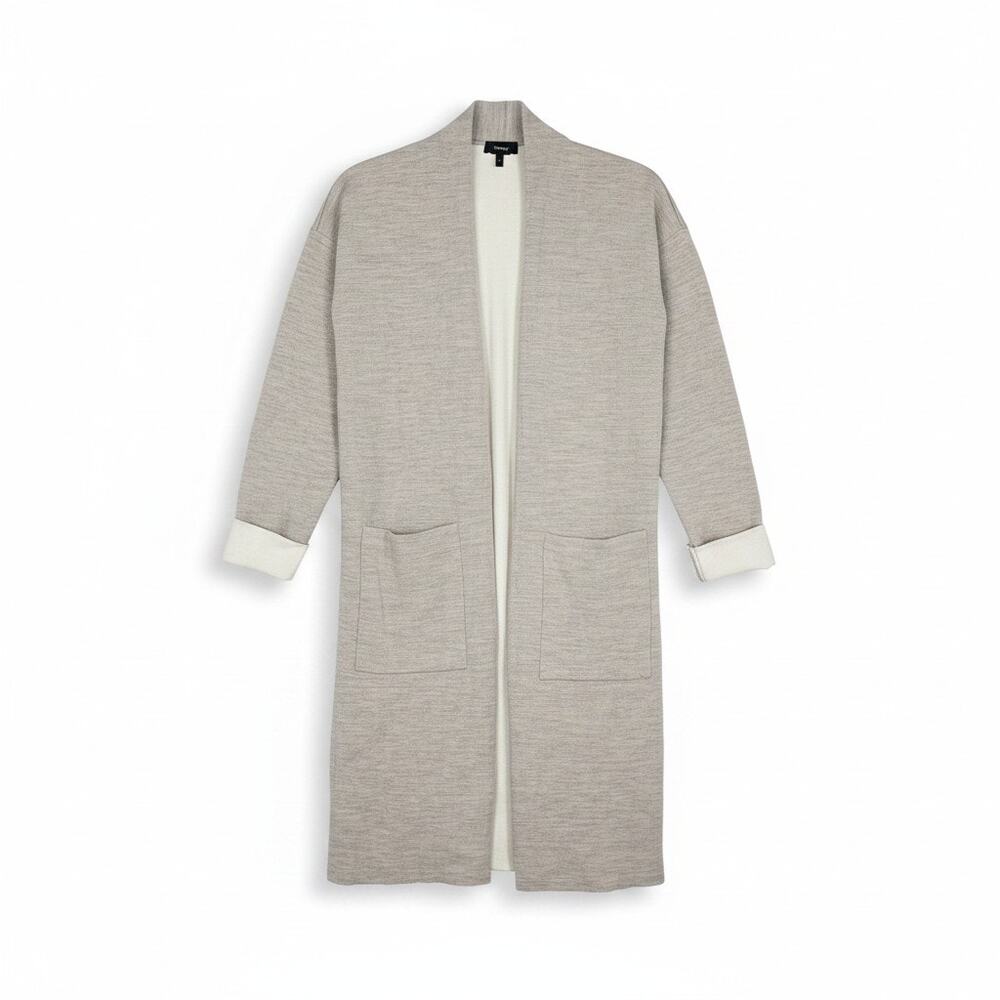 Theory M Double Face Cardigan Sweater Coat Oatmeal Tan Minimalist Wool Blend